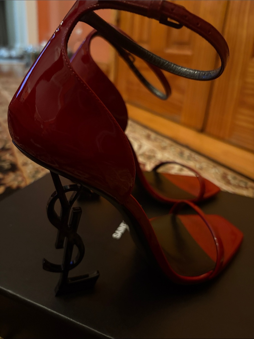 Saint Laurent Red Patent Leather Strappy Sandals - Picture 5 of 9